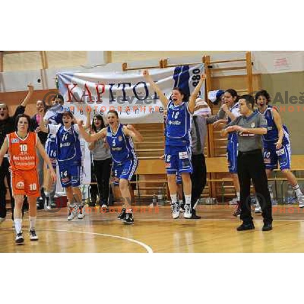 Merkur Celje players celebrate win at the basketball game Hit Kranjska Gora - Merkur played in the final of the Slovenian womens basketball Cup , Celje, 28.02.2010 