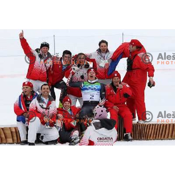 Ivica Kostelic (CRO), Ante Kostelic and croatian team celebrate silver medal in Men\'s slalom in Whistler Creekside 27.2.2010, Vancouver 2010 Winter Olympic Games, Canada 