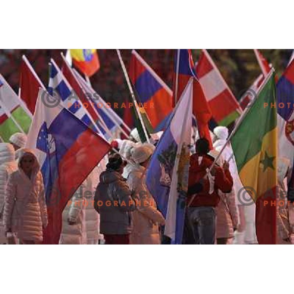 Slovenian flag during Closing Ceremony of Vancouver 2010 Winter Olympic games on 28.2.2010 in Canada 