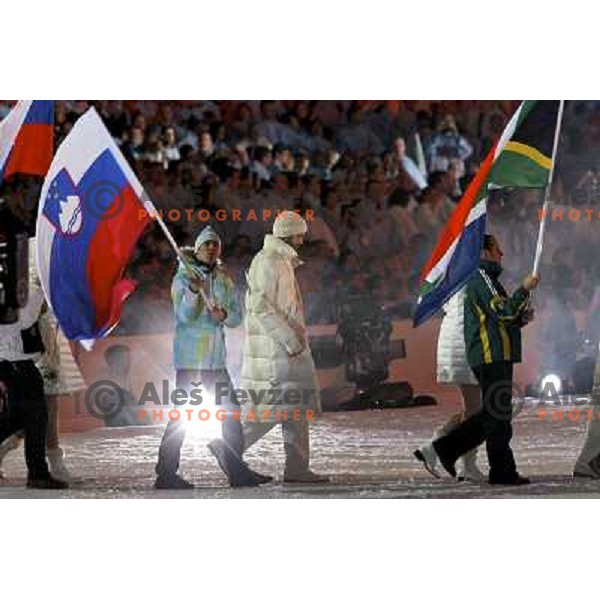 Mitja Valencic flag bearer of Slovenian team during Closing Ceremony of Vancouver 2010 Winter Olympic games on 28.2.2010 in Canada 