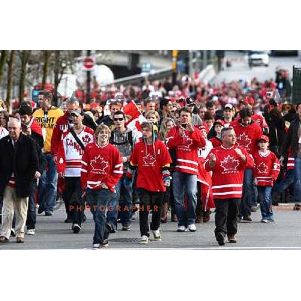 Celebration parade in downtown Vancouver after Canada Ice hockey team beat USA and won gold medal 28.2.2010, Vancouver 2010 Winter Olympic Games, Canada 