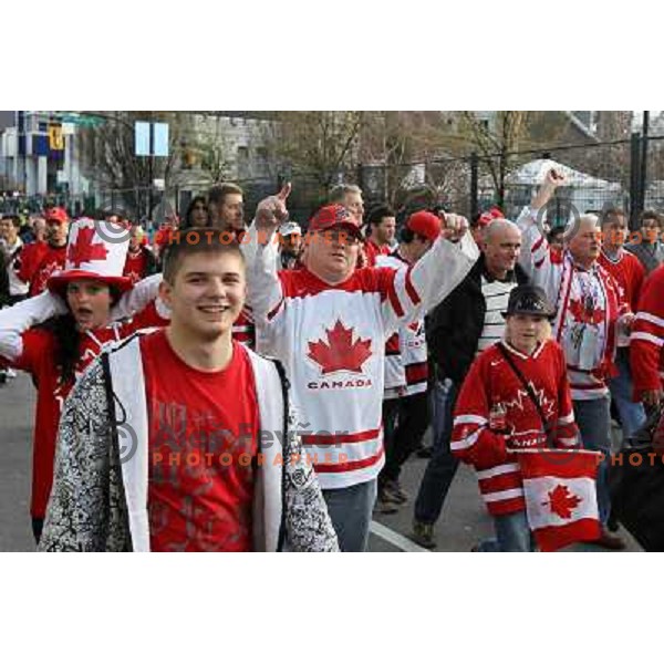 Celebration parade in downtown Vancouver after Canada Ice hockey team beat USA and won gold medal 28.2.2010, Vancouver 2010 Winter Olympic Games, Canada 