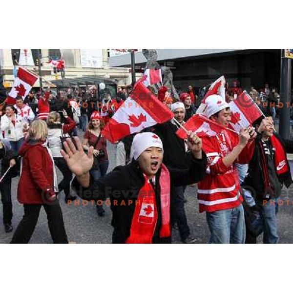 Celebration parade in downtown Vancouver after Canada Ice hockey team beat USA and won gold medal 28.2.2010, Vancouver 2010 Winter Olympic Games, Canada 