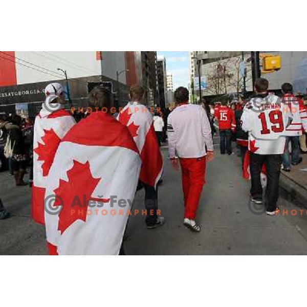 Celebration parade in downtown Vancouver after Canada Ice hockey team beat USA and won gold medal 28.2.2010, Vancouver 2010 Winter Olympic Games, Canada 