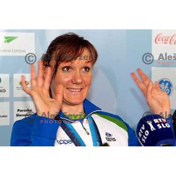 Petra Majdic, bronze medalist in Cross-country from Winter Olympic Games in Vancouver during reception at Airport Joze Pucnik, Brnik, Slovenia 1.3.2010 