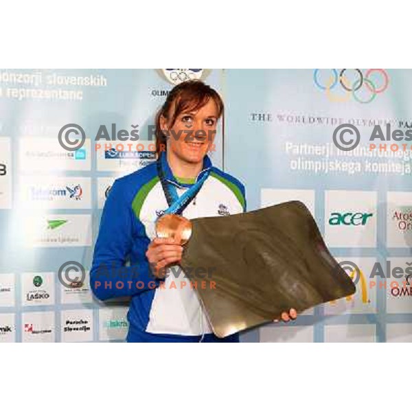 Petra Majdic, bronze medalist in Cross-country from Winter Olympic Games in Vancouver during reception at Airport Joze Pucnik, Brnik, Slovenia 1.3.2010 