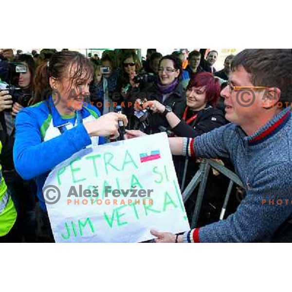 Petra Majdic, bronze medalist in Cross-country from Winter Olympic Games in Vancouver during reception at Airport Joze Pucnik, Brnik, Slovenia 1.3.2010 