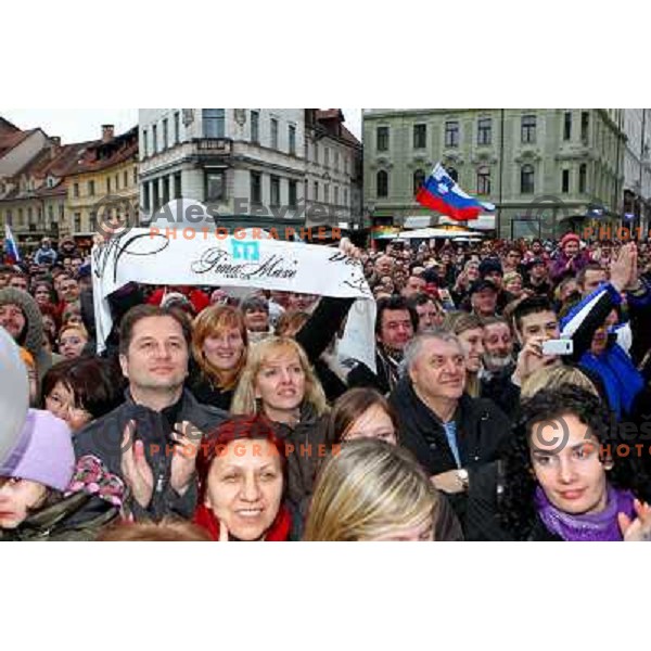 Fans during reception at Presernov trg, Ljubljana, Slovenia 28.2.2010 