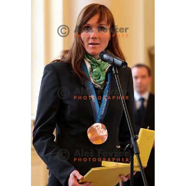 Petra Majdic at reception for Slovenian Olympic team by President of republic of Slovenia Dr. Danilo Turk 