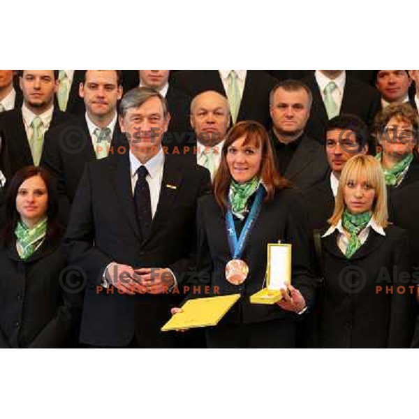Dr. Danilo Turk and Petra Majdic at reception for Slovenian Olympic team by President of republic of Slovenia Dr. Danilo Turk 