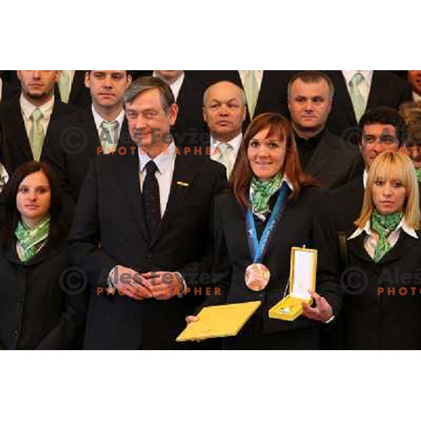 Dr. Danilo Turk and Petra Majdic at reception for Slovenian Olympic team by President of republic of Slovenia Dr. Danilo Turk 