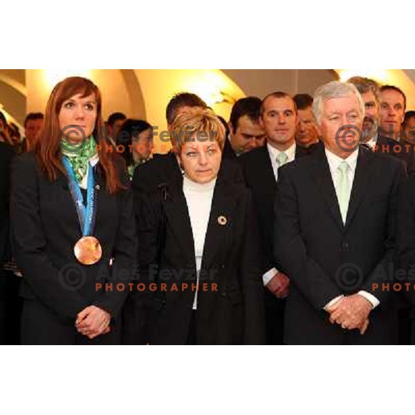 Petra Majdic, Tone Vogrinec at reception for Slovenian Olympic team by Mayor of Ljubljana Zoran Jankovic 