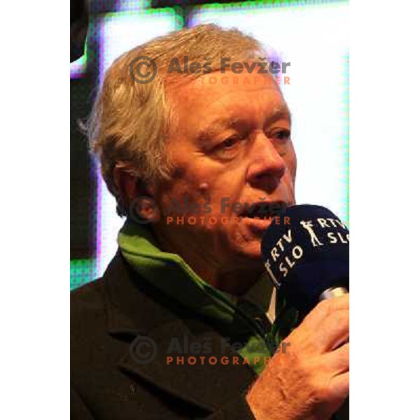 Tone Vogrinec at reception for Slovenian Olympic team at Presernov trg 