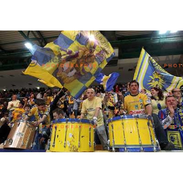 Cimos Koper fans in action during handaball match RK Cimos Koper- RK Celje Pivovarna Lasko in MIK 1.liga, played in Bonifika Hall, Koper, Slovenia 6.3.2010 