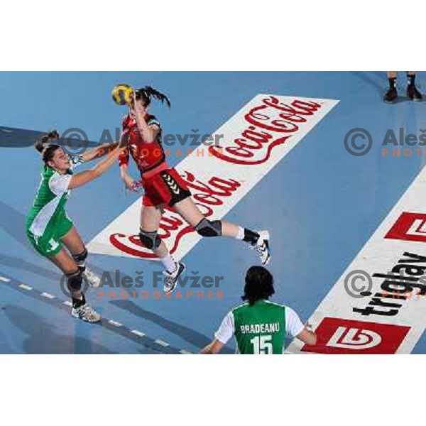 Ana Gros (6) and Aniko Kovacisics in action during handball match Krim Mercator- Gyor Audi Eto KC in Women\'s Championsleague, played at Kodeljevo Hall, Ljubljana, Slovenia 13.3.2010 