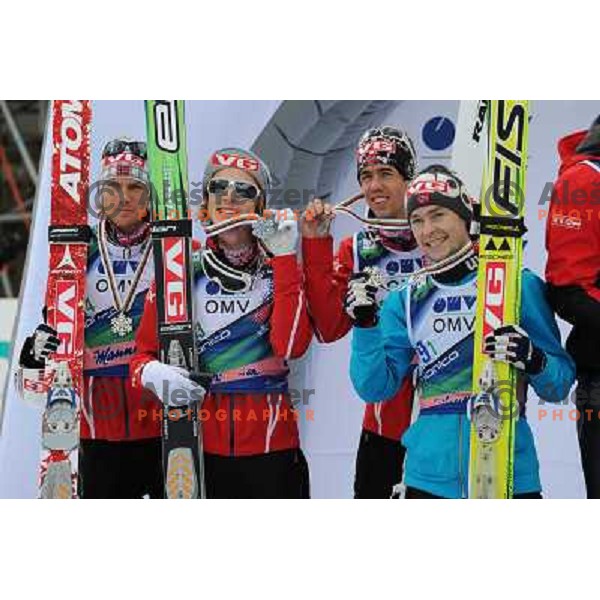 Norway team during medal ceremony of team world cup ski jumping, 21.3.2010, Planica 