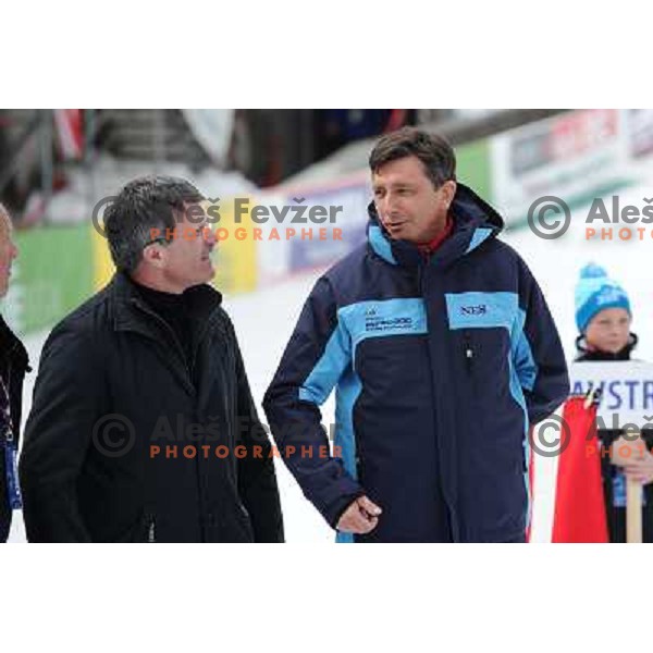Borut Pahor during medal ceremony of team world cup ski jumping, 21.3.2010, Planica 