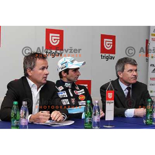 Primoz Ulaga, Franci Petek, Stane Valant at press conference of Slovenia Nordic ski team at Zavarovalnica Triglav, Ljubljana, Slovenia 16.3.2010 