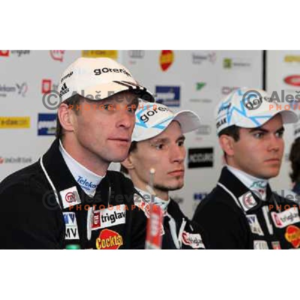  Matjaz Zupan, Robi Kranjec, Jernej Damjan at press conference of Slovenia Nordic ski team at Zavarovalnica Triglav, Ljubljana, Slovenia 16.3.2010 