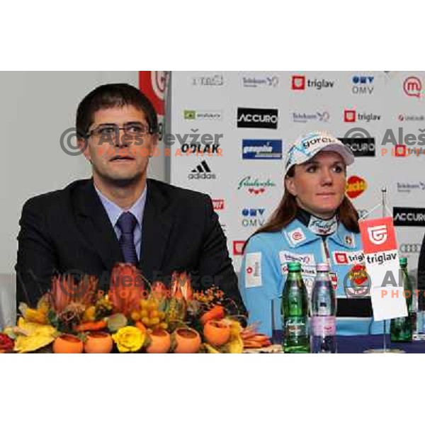 Matjaz Rakovec and Petra Majdic at press conference of Slovenia Nordic ski team at Zavarovalnica Triglav, Ljubljana, Slovenia 16.3.2010 