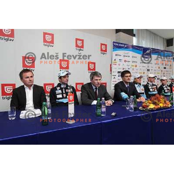 Primoz Ulaga, Franci Petek, Stane Valant, Matjaz Rakovec and Petra Majdic at press conference of Slovenia Nordic ski team at Zavarovalnica Triglav, Ljubljana, Slovenia 16.3.2010 