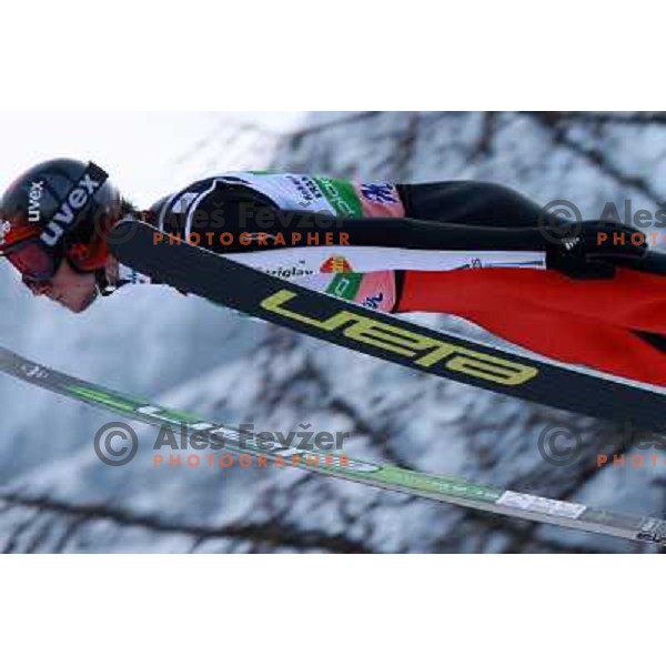 Robi Kranjec during first round jump at 2010 FIS Ski Flying World Championships in Planica, Slovenia 19.3.2010 