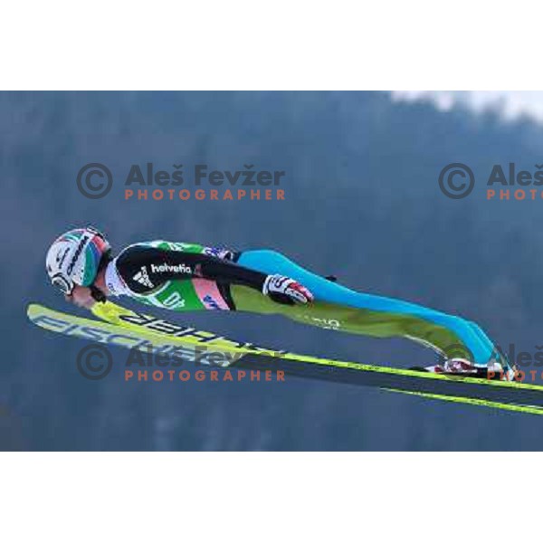 Simon Ammann (SUI) during first round jump at 2010 FIS Ski Flying World Championships in Planica, Slovenia 19.3.2010 