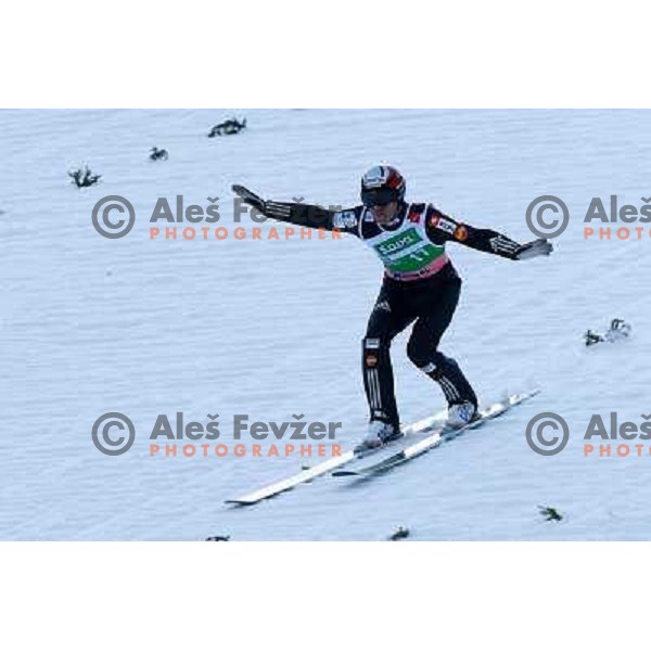 Jernej Damjan (SLO) during first round jump at 2010 FIS Ski Flying World Championships in Planica, Slovenia 19.3.2010 