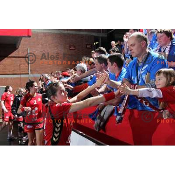 Alja Jankovic salutes fans after handball match Krim Mercator- Gyor Audi Eto KC in women\'s Championsleague, played at Kodeljevo hall, Ljubljana, Slovenia 13.3.2010 