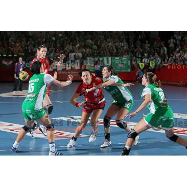 Szandra Zacsik , Simona Spiridon, Bradeanu during handball match Krim Mercator- Gyor Audi Eto KC in women\'s Championsleague, played at Kodeljevo hall, Ljubljana, Slovenia 13.3.2010 