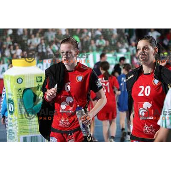 Ana Gros, Alja Koren during handball match Krim Mercator- Gyor Audi Eto KC in women\'s Championsleague, played at Kodeljevo hall, Ljubljana, Slovenia 13.3.2010 