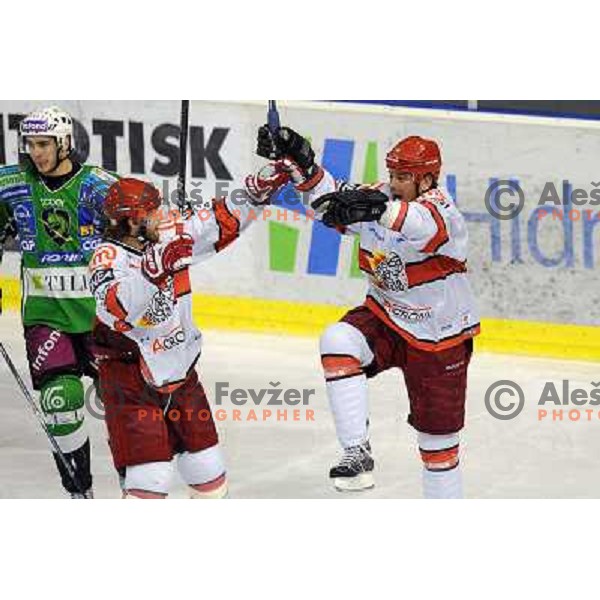Andrej Hebar, Todd Elik at the Ice hockey game Tilia Olimpija - Acroni Jesenice 3rd game played in the final of the slovenian ice hockey league ,Ljubljana, 26.03.2010, 