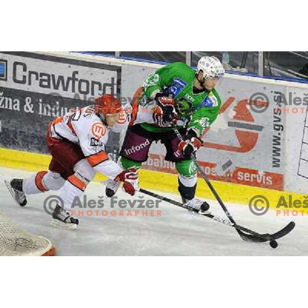 Miha Brus, Damjan Dervaric at the Ice hockey game Tilia Olimpija - Acroni Jesenice 3rd game played in the final of the slovenian ice hockey league ,Ljubljana, 26.03.2010, 