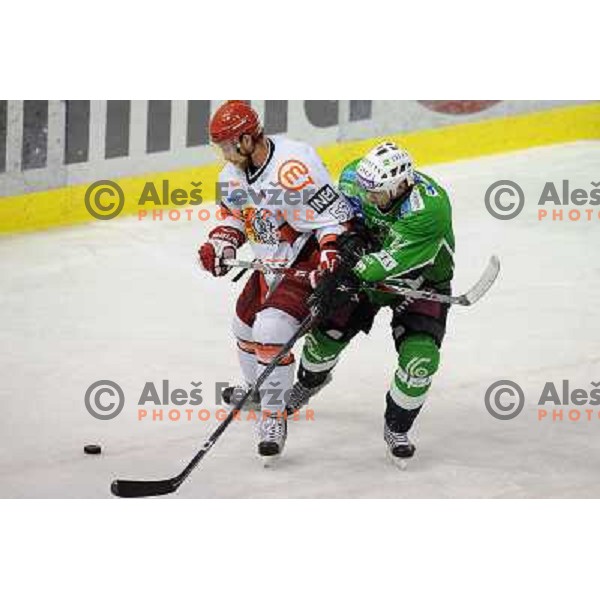 Aleksander Duck, Bostjan Golicic at the Ice hockey game Tilia Olimpija - Acroni Jesenice 3rd game played in the final of the slovenian ice hockey league ,Ljubljana, 26.03.2010, 