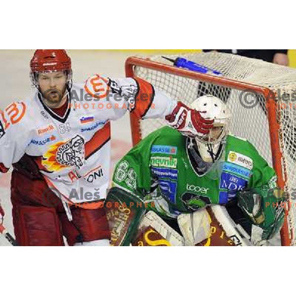 Andrej Hebar, Matija Pintaric at the Ice hockey game Tilia Olimpija - Acroni Jesenice 3rd game played in the final of the slovenian ice hockey league ,Ljubljana, 26.03.2010, 