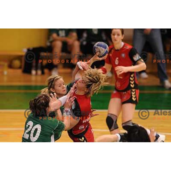 Neza Mitrusevska, Marina Vergelyuk at the handball game Krim - Olimpija played in the final of the slovenian womens handball cup ,Novo Mesto, 28.03.2010, 