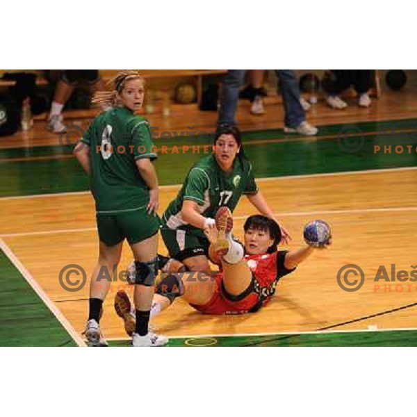 Neza Mitrusevska, Maja Son, Ljudmila Bodnieva at the handball game Krim - Olimpija played in the final of the slovenian womens handball cup ,Novo Mesto, 28.03.2010, 