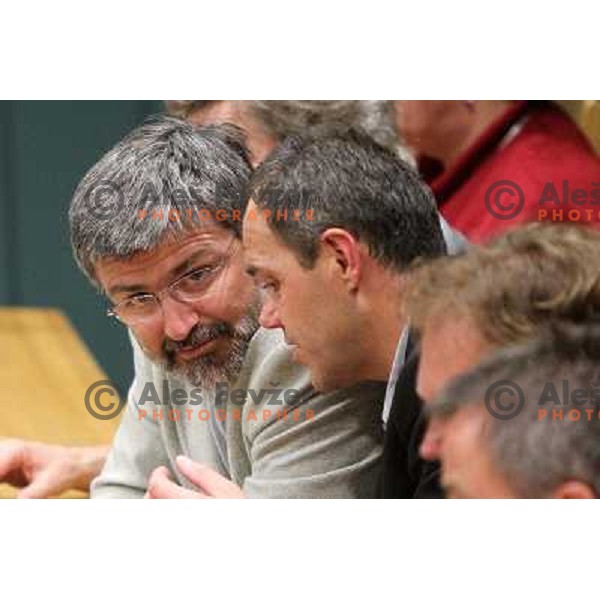 Roman Jakic, Dusan Videmsek during general assembly of Slovenian Ski Association in Ljubljana, Slovenia 31.3.2010 