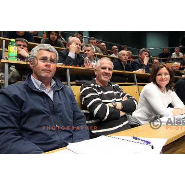  Grega Benedik, Srecko Medven , Romana Kotnik during general assembly of Slovenian Ski Association in Ljubljana, Slovenia 31.3.2010 
