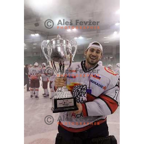 Dov Grumet-Morris celebrates National ice hockey title after sixth game of Final of Slovenian hockey league between Tilia Olimpija and Acroni Jesenice, played in Hala Tivoli, Ljubljana, Slovenia 2.4.2010. Acroni Jesenice won the series 4:2 and became Slov