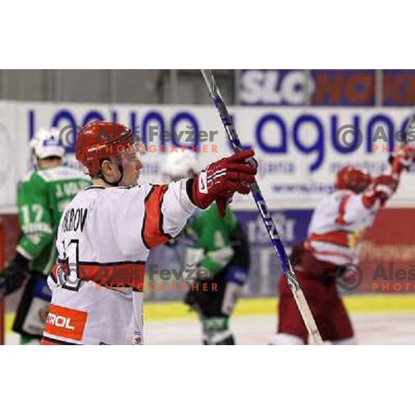 Andrei Makrov celebrates National ice hockey title after sixth game of Final of Slovenian hockey league between Tilia Olimpija and Acroni Jesenice, played in Hala Tivoli, Ljubljana, Slovenia 2.4.2010. Acroni Jesenice won the series 4:2 and became Slovenia