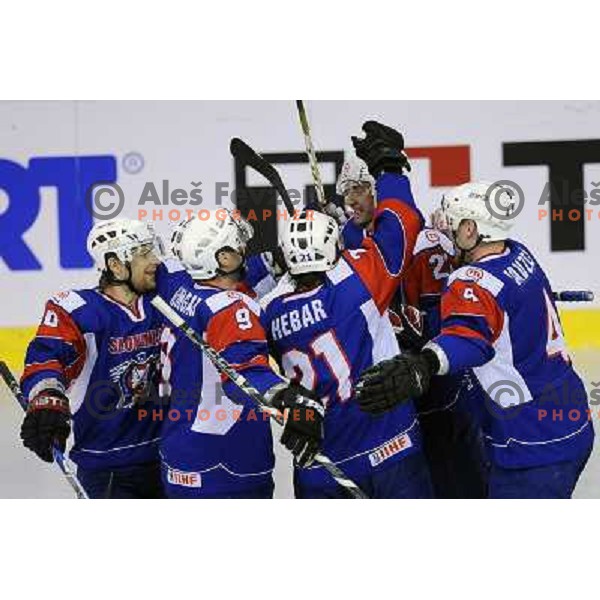 Mitja Sivic, Andrej Hebar, Sabahudin Kovacevic at the ice hockey game Slovenia - Croatia, played in the IIHF World Championship,Divison 1, Group B, Ljubljana, 18.04.2010, Slovenia won 10:1 