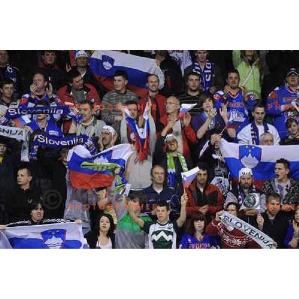 Slovenian fans at the ice hockey game Slovenia - Croatia, played in the IIHF World Championship,Divison 1, Group B, Ljubljana, 18.04.2010, Slovenia won 10:1 