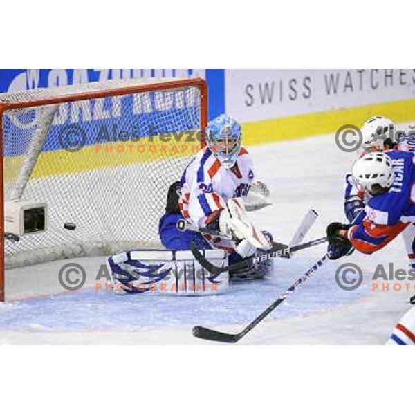 Vanja Belic, Rok Ticar at the ice hockey game Slovenia - Croatia, played in the IIHF World Championship,Divison 1, Group B, Ljubljana, 18.04.2010, Slovenia won 10:1 
