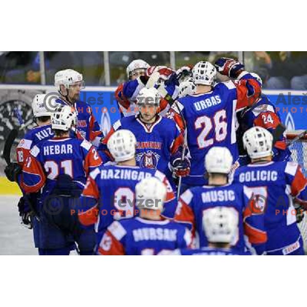 Slovenian players at the ice hockey game Slovenia - Croatia, played in the IIHF World Championship,Divison 1, Group B, Ljubljana, 18.04.2010, Slovenia won 10:1 