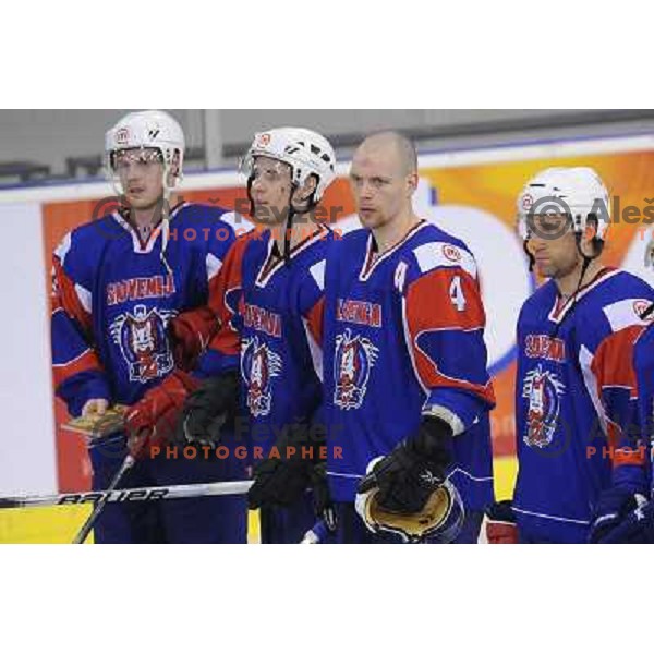Jan Urbas, Andrej Tavzelj, Greg Kuznik at the ice hockey game Slovenia - Croatia, played in the IIHF World Championship,Divison 1, Group B, Ljubljana, 18.04.2010, Slovenia won 10:1 