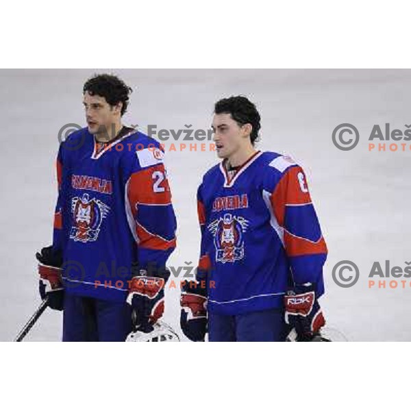 Jakob Milobanovic, Klemen Pretnar at the ice hockey game Slovenia - Croatia, played in the IIHF World Championship,Divison 1, Group B, Ljubljana, 18.04.2010, Slovenia won 10:1 