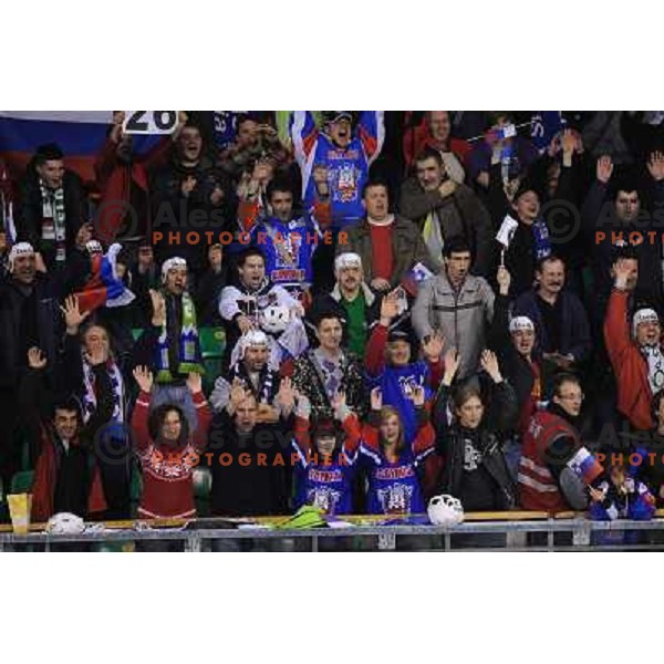 Slovenian fans at the ice hockey game Slovenia - Croatia, played in the IIHF World Championship,Divison 1, Group B, Ljubljana, 18.04.2010, Slovenia won 10:1 