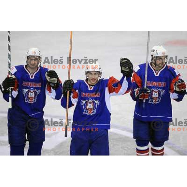Tomaz Razingar, Jakob Milovanovic at the ice hockey game Slovenia - Croatia, played in the IIHF World Championship,Divison 1, Group B, Ljubljana, 18.04.2010, Slovenia won 10:1 