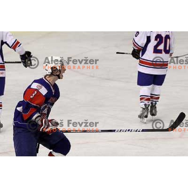Ziga Jeglic celebrates victory during ice-hockey match Slovenia- Great Britain in IIHF World Championship Divison 1 group B, played in Hala Tivoli, Ljubljana, Slovenia 20.4.2010 